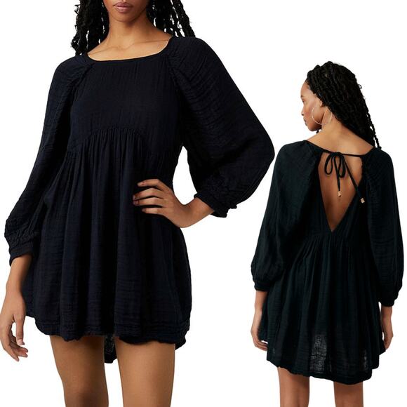 NEW Free People Adler Navy Blue Long Sleeve Tunic Mini Dress Size XS Boho Scandi - Picture 2 of 12